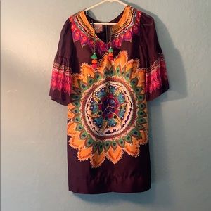 PHOEBE COUTURE PRINTED SILK  TUNIC DRESS SIZE 8